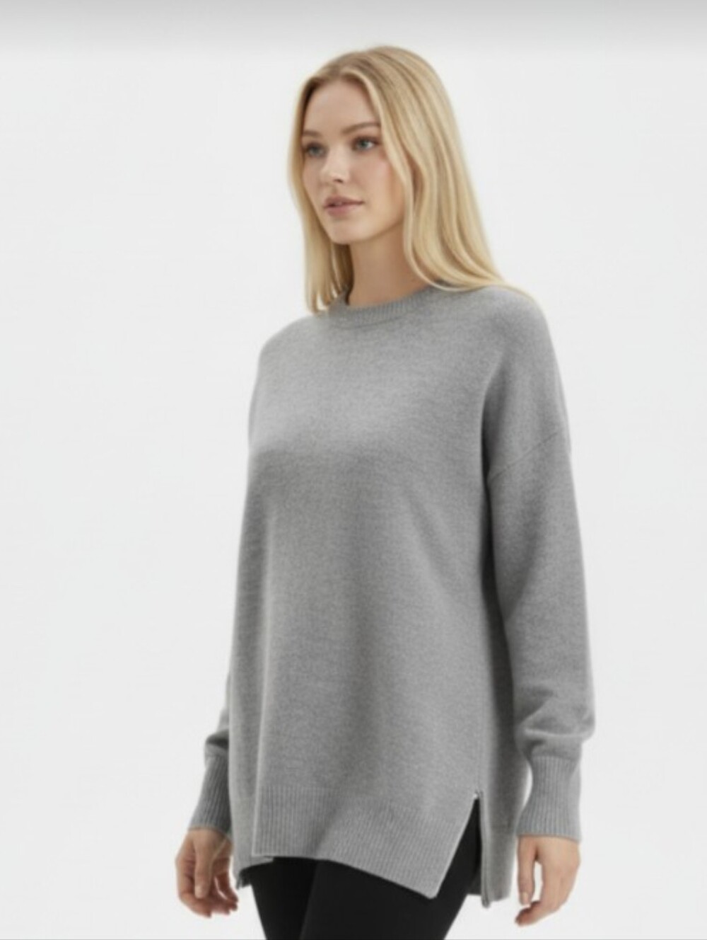 MAGASCHONI! LUXE ASH GRAY MARLED DUAL SIDE ZIPPERS CREW NECK SWEATER! SZ S